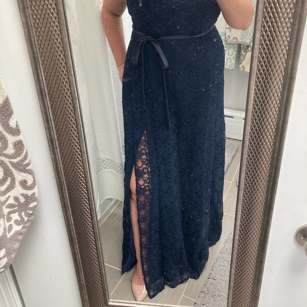 Kennedy Blue Long Dress, Navy, Full Lace Overlay, Size 16